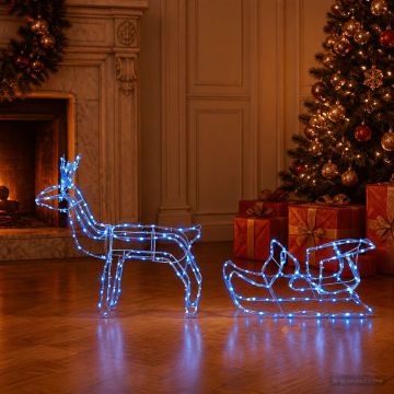 Decorazione natalizia con renna e slitta LOVIISA 240 LED Blu