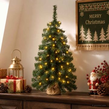 Albero di Natale Mini 45 cm 25 LED Bianco caldo PVC Verde