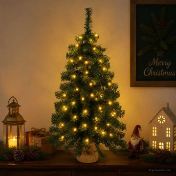 Albero di Natale Mini 60 cm 25 LED Bianco caldo PVC Verde