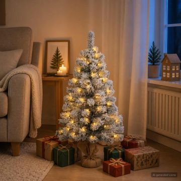 Mini albero di Natale innevato 90 cm 50 LED Bianco caldo PVC