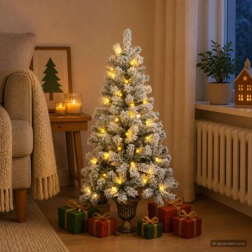 Mini albero di Natale innevato 120 cm 100 LED Bianco caldo PVC