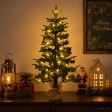 Albero di Natale Mini 60 cm 25 LED Bianco caldo PVC e PE Verde