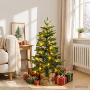 Albero di Natale Mini 90 cm 50 LED Bianco caldo PVC e PE Verde