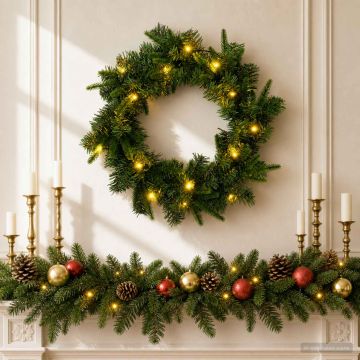 Ghirlanda di Natale Verde Ø 50 cm PVC e PE 25 LED