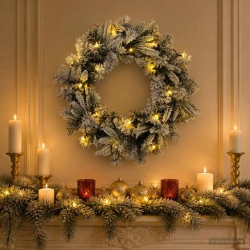 Ghirlanda di Natale Bianco Ø 30 cm PVC e PE 25 LED