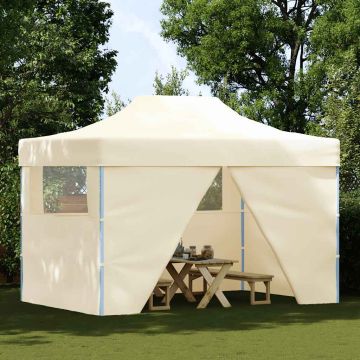 Tenda Pieghevole Pop-Up 4 Pareti Laterali 3x4,5 m Bianco Crema