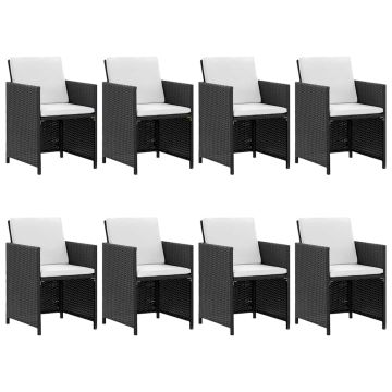 Set da Pranzo da Giardino 9 pz con Cuscini in Polyrattan Nero