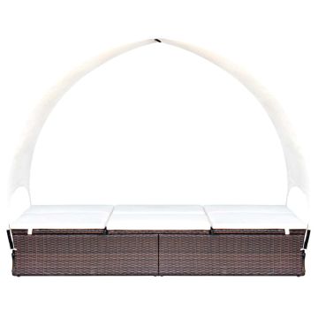 Lettino Prendisole Doppio con Baldacchino in Polyrattan Marrone