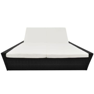 Lettino Prendisole da Giardino con Cuscino in Polyrattan Nero