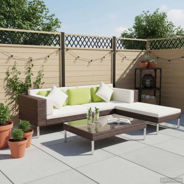 Set Divani da Giardino 4 pz con Cuscini in Polyrattan Marrone