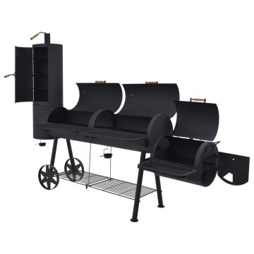 Barbecue con affumicatore in acciaio nero, 258 x 66 x 196 cm