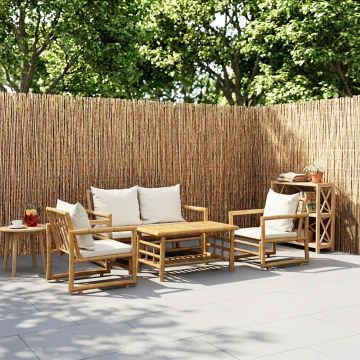 Set Divani da Giardino 4 pz con Cuscini in Bambù