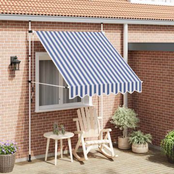 Tenda da Sole Retrattile Manuale 200 cm a Strisce Blu e Bianche