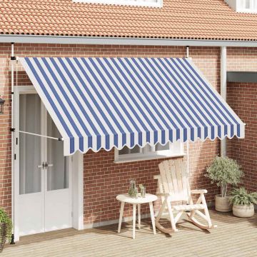Tenda da Sole Retrattile Manuale 350 cm a Strisce Blu e Bianche