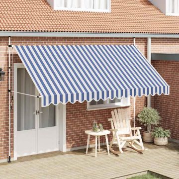 Tenda da Sole Retrattile Manuale 400 cm a Strisce Blu e Bianche