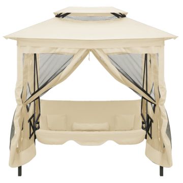 Gazebo Convertibile Panchina a Dondolo Bianco Crema