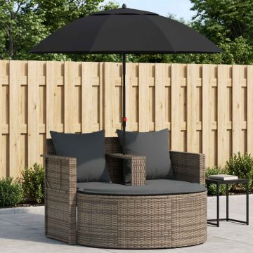 Divano da Giardino 2 Posti Cuscini Ombrellone Grigio Rattan PE