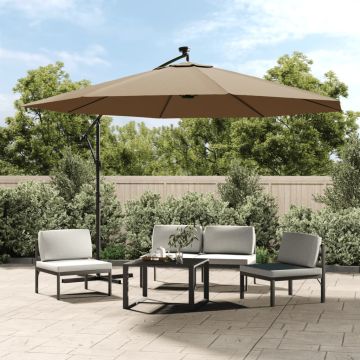 Ombrellone a Sbalzo con LED e Palo in Metallo 350 cm Tortora