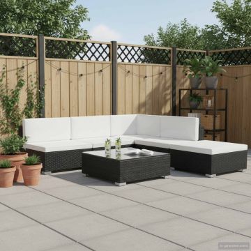 Set Divani da Giardino 6 pz con Cuscini in Polyrattan Nero