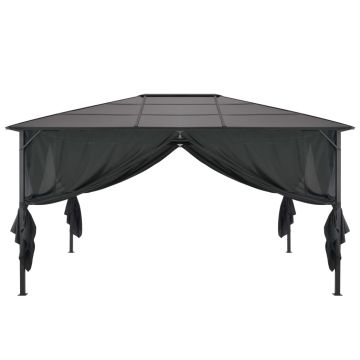 Gazebo con Tende in Alluminio 4x3x2,6 m Nero