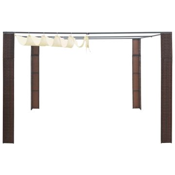 Gazebo con Tetto in Polyrattan 300x300x220cm Marrone e Crema