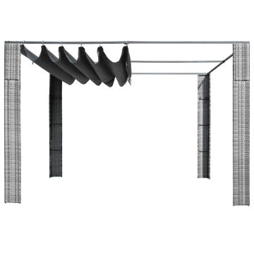 Gazebo con Tetto in Polyrattan 300x300x220cm Grigio e Crema