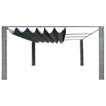 Gazebo Tetto Mobile Polyrattan 400x400x200cm Grigio e Antracite