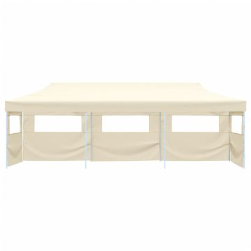 Tenda Pieghevole Pop-Up con 5 Pareti Laterali 3x9 m Crema