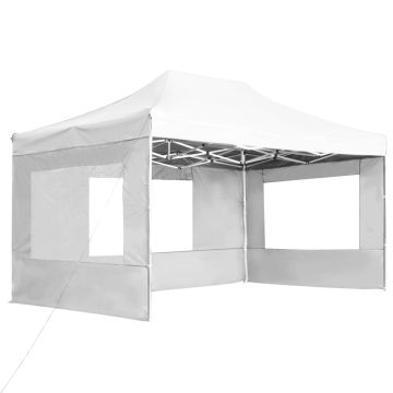 Gazebo Professionale Pieghevole Alluminio Pareti 4,5x3m Bianco