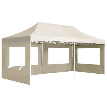 Gazebo Professionale Pieghevole Alluminio con Pareti 6x3m Crema