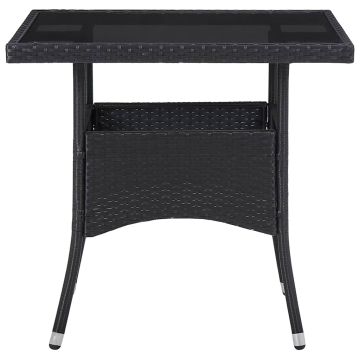 Tavolo da Pranzo per Giardino in Polyrattan Nero e Vetro