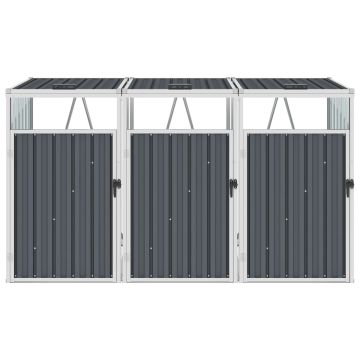 Copri Bidone Rifiuti Triplo Grigio 213x81x121 cm in Acciaio