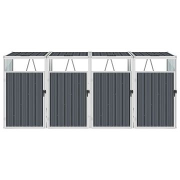 Copri Bidone Rifiuti Quadruplo Grigio 286x81x121 cm in Acciaio