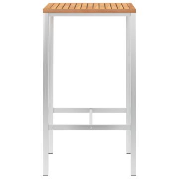 Tavolo da Bar 60x60x105 cm in Legno di Teak e Acciaio Inox