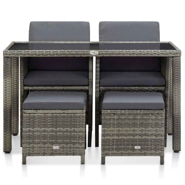 Set da Pranzo da Giardino 5 pz con Cuscini in Polyrattan Grigio