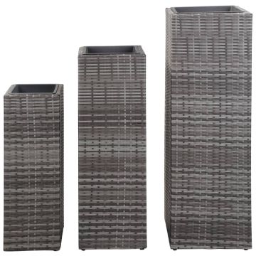 Letti Rialzati da Giardino 3 pz in Polyrattan Grigio