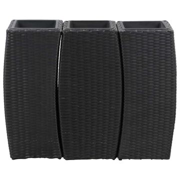 Letti Rialzati da Giardino 3 pz in Polyrattan Nero