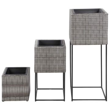 Letti Rialzati da Giardino 3 pz in Polyrattan Grigio