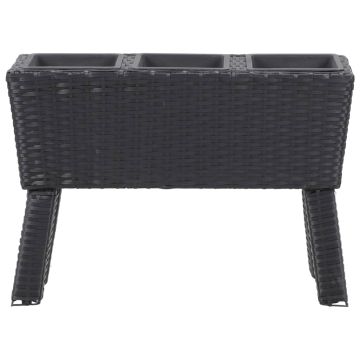 Letto Rialzato con Gambe 3 Vasi 72x25x50 cm in Polyrattan Nero