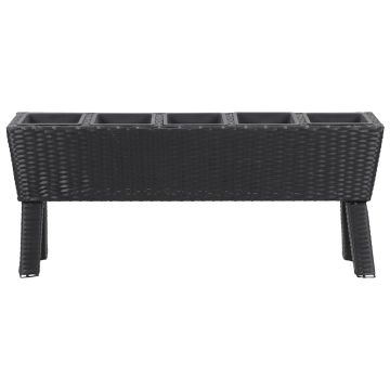 Letto Rialzato con Gambe e 5 Vasi 118x25x50 cm Polyrattan Nero