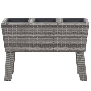 Letto Rialzato con Gambe 3 Vasi 72x25x50 cm Polyrattan Grigio