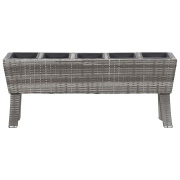 Letto Rialzato con Gambe e 5 Vasi 118x25x50cm Polyrattan Grigio