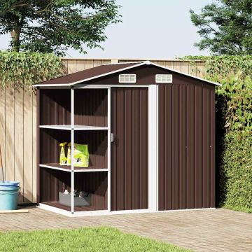 Capanno da Giardino con Scaffali Marrone 205x130x183 cm Ferro