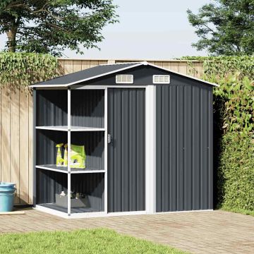 Capanno da Giardino con Scaffali Antracite 205x130x183 cm Ferro