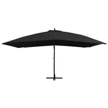 Ombrellone a Sbalzo con Palo in Legno 400x300 cm Nero