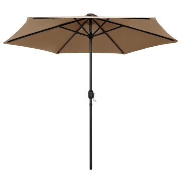 Ombrellone con Luci a LED e Palo Alluminio 270 cm Tortora