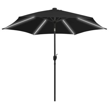 Ombrellone con Luci a LED e Palo Alluminio 300 cm Nero