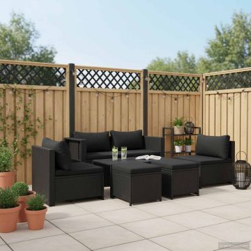 Set Divani da Giardino 6 pz con Cuscini in Polyrattan Nero