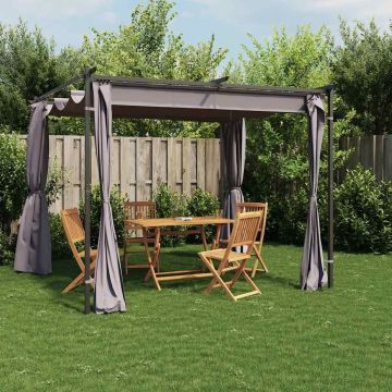 Gazebo con Tende 3x3 m Antracite in Acciaio