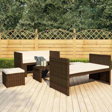 Set Divani da Giardino 5 pz con Cuscini in Polyrattan Marrone